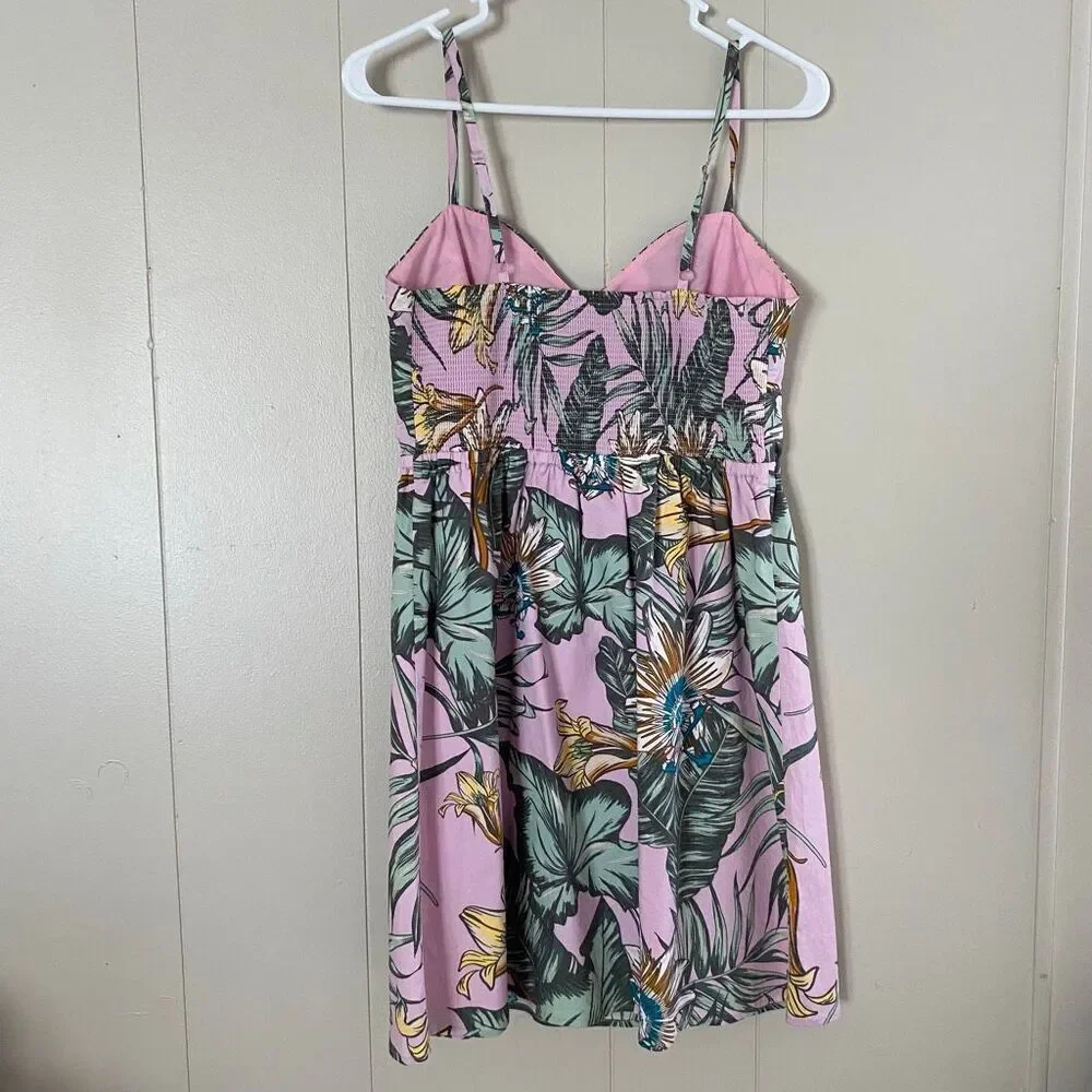 Jcrew Floral Pink Midi Sundress with Green Leaf Print S
